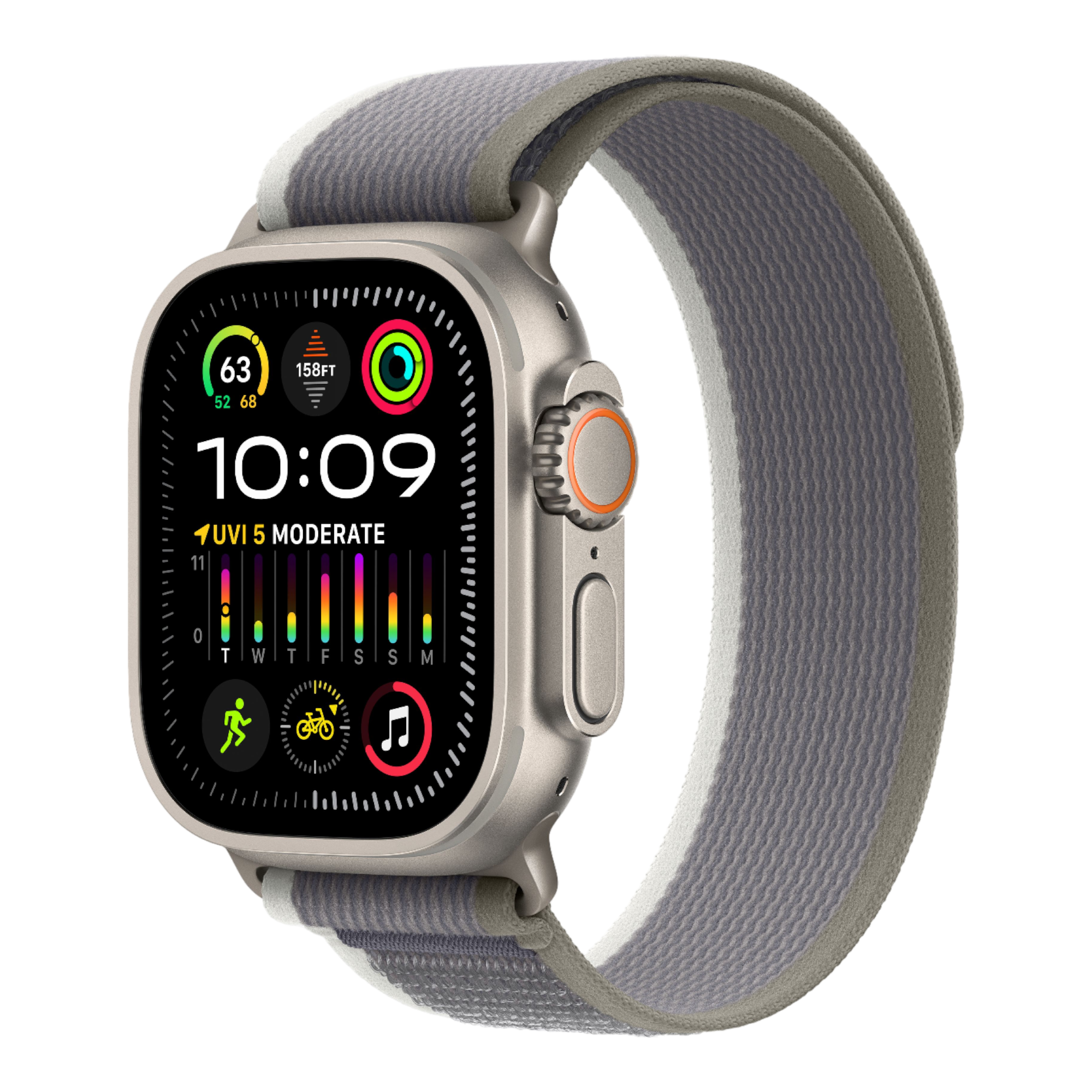 Apple Watch Ultra 2 GPS + Cellular, 49mm Titanium Case with Green/Gray Trail Loop - M/L - alAsil